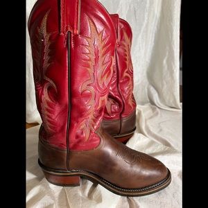 Mens Tony Lama red cowboy boots genuine leather 9D vgc red men's handmade in USA